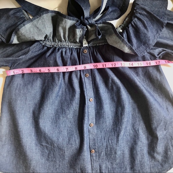 Active USA Denim Off Then Shoulder Ruffle Crop - Picture 12 of 12